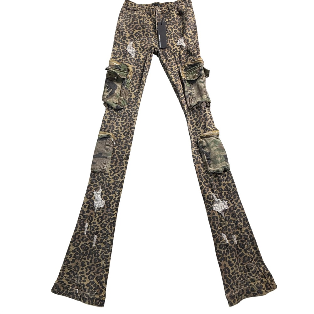 Rockstar Original Leopard Print Stacked Cargo Flare Jeans Distressed Camo Small - Picture 6 of 9